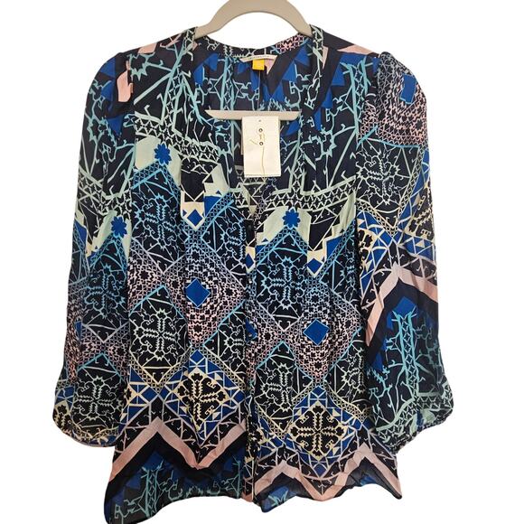 Anthropologie Leifsdottir Jerez Silk Blouse Artsy Geometric Maximalist 6 Luxury - Picture 2 of 10